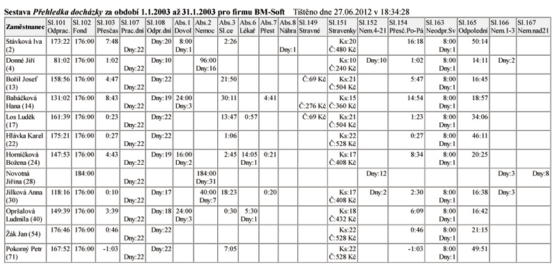 Dochzkov systm Dochzka 3000 - pehledka dochzky sumrn s monost exportu do excelu