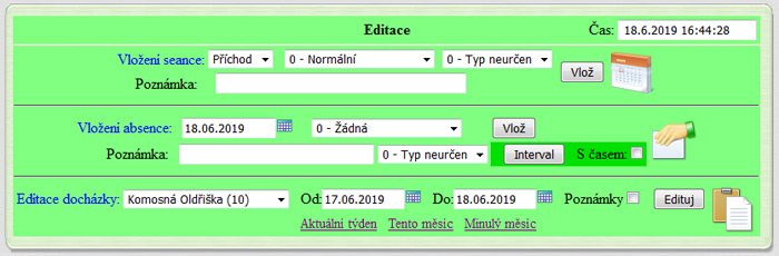 Dochzkov systm Dochzka 3000 - vstup do vkldn dochzky v uvatelskm menu