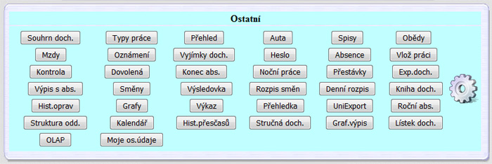 Dochzkov systm Dochzka 3000 - uivatelsk menu s pstupem do dalch modul