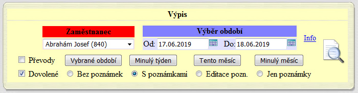 Dochzkov systm Dochzka 3000 - vstup do prohlen dochzky z uivatelskho menu